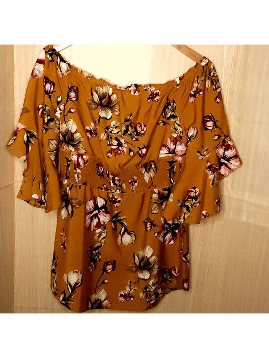 Flowers Dresses & Skirts - Indulge Womens Brown Floral Off The Shoulder Silky Tunic Dress Medium